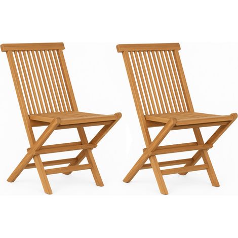 Lot 2 chaises de jardin pliantes bois de teck massif huilé - ANCOLIE (1/5)