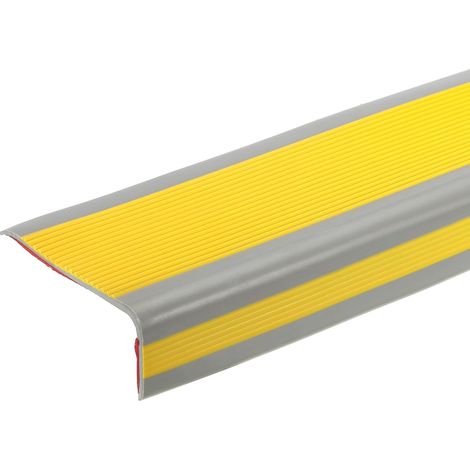 Nez de Marche de 3,2 Pieds, Profilé de Bords de Marche en PVC de 4mm Auto-Adhésif en Forme de L pour Escalier Intérieur et Extérieur, Jaune/Gris (1/5)