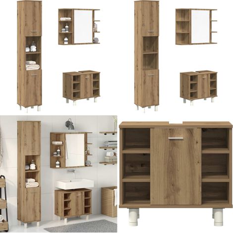 Juego de muebles baño 3 piezas madera ingeniería roble artisan - Armario de baño - Muebles de baño con espejo