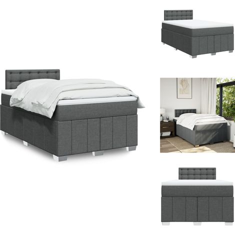 Sommier à lattes de lit avec matelas gris foncé 120x190cm tissu - Sommier À Lattes De Lit - Sommiers À Lattes De Lit - Lit - Meuble De Chambre À Coucher (1/5)