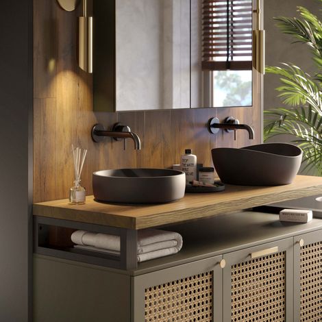LAMO Manufaktur Waschtisch Konsolentischplatte, Holzplatte Waschtisch Konsolentisch, 110x45 cm (AxB), Rustikal, ohne Montageset, LWPG-01-A-003-BJ