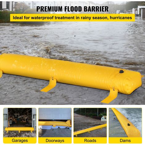 Barrière Anti-Inondation 732 x 50,8 x 30,5 cm, Tube Déviation Eau PVC Réutilisable, Léger Imperméable pour Portes Garages, Jaune (1/5)