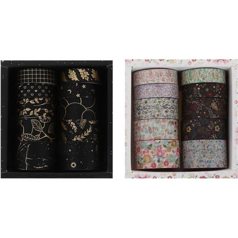 Ruban adhésif décoratif d'emballage, 20 rouleaux de couleurs assorties, idéal pour emballer des cadeaux, bricoler et réaliser des projets DIY. Design élégant. (1/5)