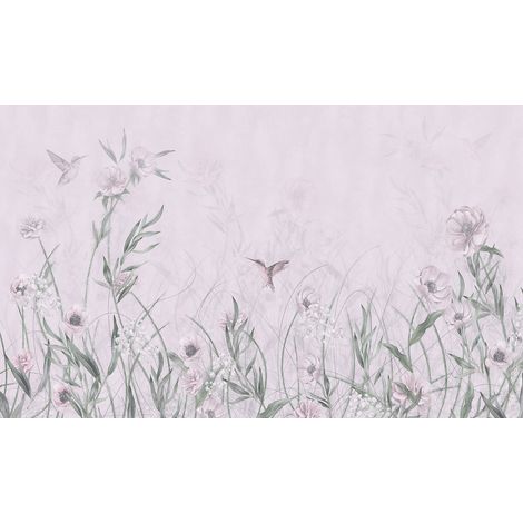 Papier peint panoramique - Fleurs Oiseaux - 130 cm x 78 cm (1/2)
