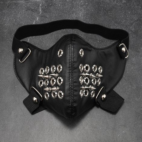 Masque Cuir Respirant Chaud Coupe-Vent Design Unique Punk Rock Masque Composé Rivet pour Homme Biker Motard Couleur ,Noir (1/5)