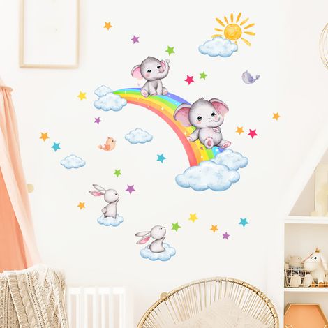 Regenbogen-Tier-Wandtattoos: Elefant, Hase, Wolken