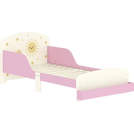 Letto Basso per Bambini 3-8 Anni 150x77x60 cm con Spazio Contenitore e Sponde Laterali in MDF Rosa (1/5)