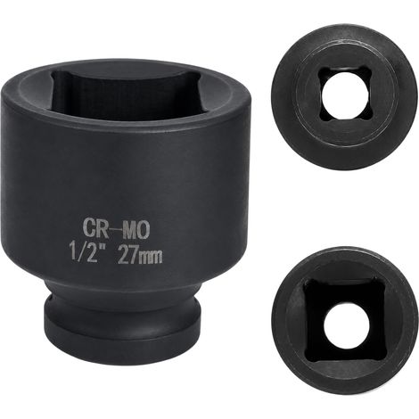 douille 27mm 1/2" 4 pans, douille a choc 1/2 27mm Acier Chrome-Molybdène CR-MO(Black) (1/5)