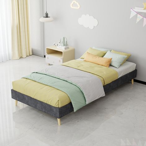 Cadre de Lit 90x200 cm en Velours Gris Sommier Bas Design Moderne Minimaliste pour Chambre - PANGIVO (1/5)