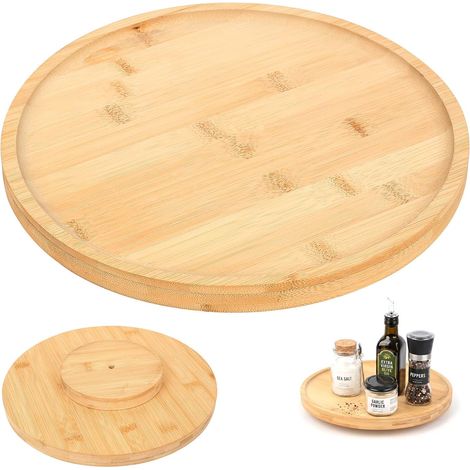 Plateau Tournant Bois, Lazy Susan Plateau en Bois Rond Tournant, 29.5 cmPlateau de Service Rond à 360° pour Aliments, Centre de Table Chambre, Salle de Bains, Salon (29.5 cm) (1/5)