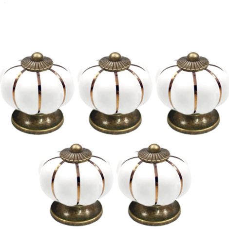 Lot de 5 boutons de meuble en céramique,Poignées blanches pour portes d'armoire,Installation facile,35×35×38 mm (1/4)