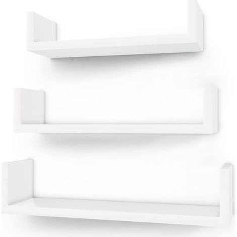 Set di 3 mensole a muro sospese, decorazioni, esposizione, pannello MDF bianco 120000093