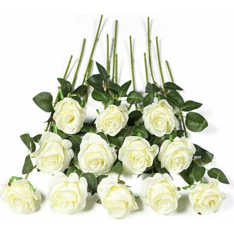 Strauß aus weißen Seidenrosen, realistische künstliche Blumen, 12 Stück (1/5)