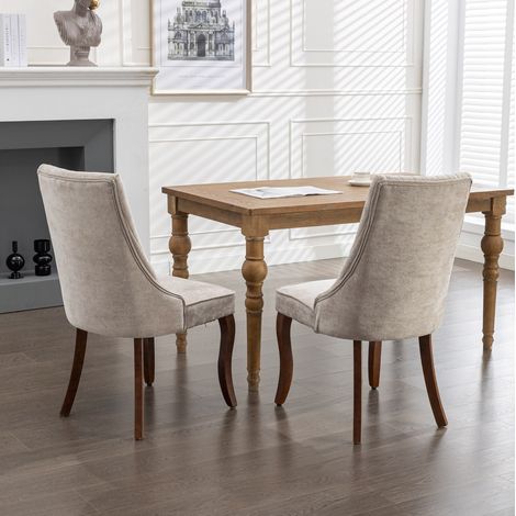 2er-Set Esszimmerstühle aus Chenille in Beige mit Massivholzbeinen und hoher Rückenlehne,64×50×95.5cm (1/5)