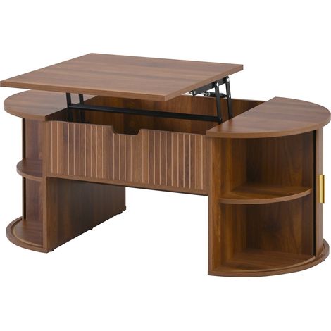 Tavolino da caffè elevabile moderno in MDF effetto noce con vani aperti e spazio nascosto (1/5)