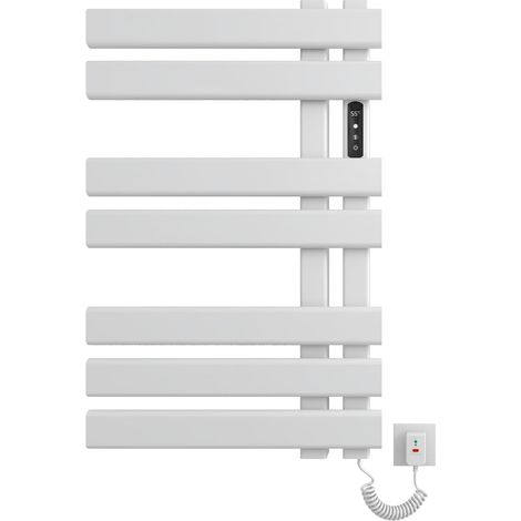 Seche Serviette Electrique, 450x720mm Seche Serviette Blanc Intelligent, Radiateur Seche Serviette Salle de Bain, Affichage LED, économie d'énergie, avec Minuterie&Température Ajustable-White Right (1/5)