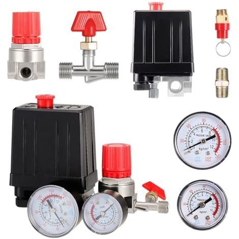 Pressostat pour compresseur d'air 220 V, régulateur de pression, manomètres (1/5)