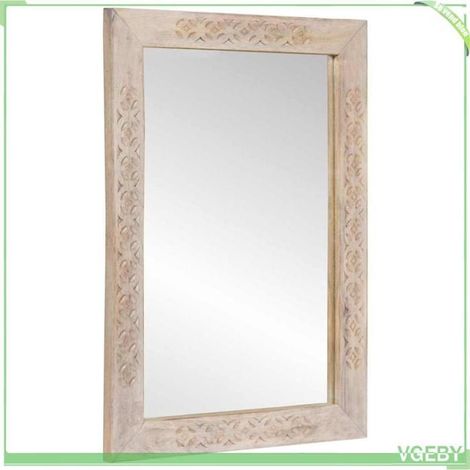 Miroir de salle de bain - FAFEISY - Rectangulaire - Blanc - 70 x 50 x 2,5 cm - Cadre bois de manguier (1/5)