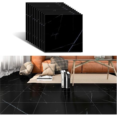 Dalle PVC Adhesive Sol Marbre Noir Carrelage Adhesif Sol Salle de Bain Salon 12 Pièces Dalle Garage Carreaux Adhesif Cuisine Imperméable Autocollant Carrelage Amovible 1.5mm 30 cm x 30 cm (1/5)