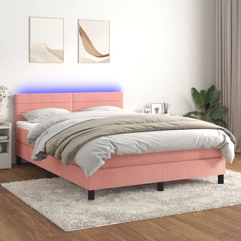 Sommier tapissier avec matelas et LED Sommier pour Adulte et Enfant Lit adulte Rose 140x190 cm Velours XRKJY1137502 (1/5)