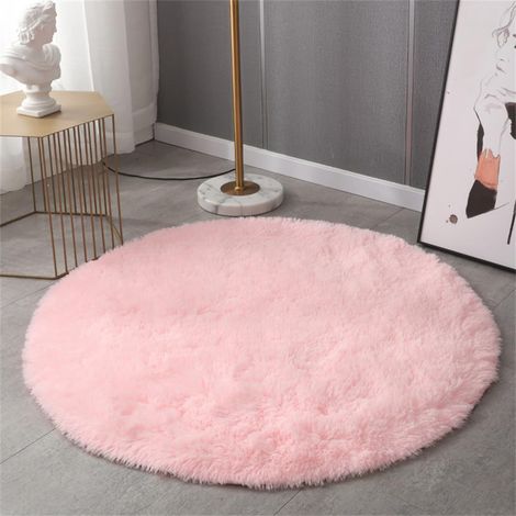 Mode Couleur Unie Tapis épaisse Peluche Moelleuse Rond, Antidérapant Doux Lavable Tapis Chambre et Salon, Convient(60cm, Rose) (1/5)