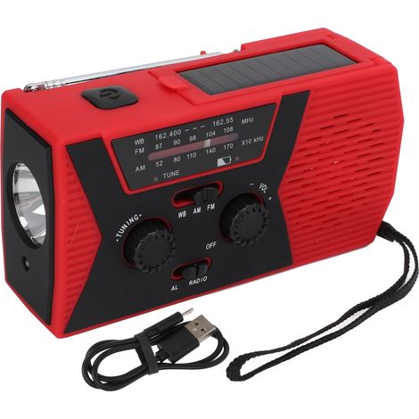 Radio d'urgence solaire étanche AM FM WB, manivelle manuelle 2.7-4.2V, alerte météo extérieur (1/5)