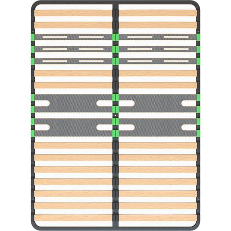 Altobuy – Sommier à lattes 140x190 cm – 2 zones différenciées – Structure métal laqué noir – 2x16 lattes en bouleau multiplis (1/7)