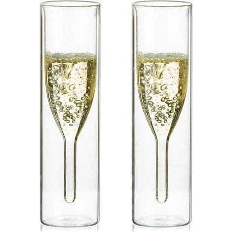Verres à champagne en cristal à double paroi en vrac, verre tulipe classique sans poignée en verre transparent, soufflé à la main (1/4)