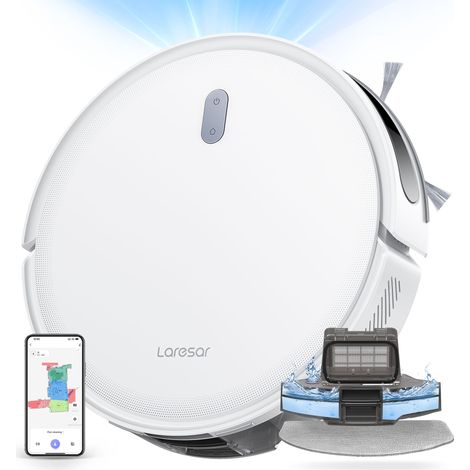 Laresar L10 Robot Aspirapolvere, 6500Pa 150min Robot Aspirapolvere con SoF LiDAR per la Registrazione di Mappe, Ideale per Peli di Animali Domestici/Tappeti/Pavimenti