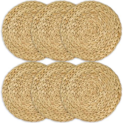 Ensemble de table en jacinthe d'eau - Nappe - Dessous de plat rond tressé pour assiettes et casseroles - 6 pièces - Brun naturel (1/5)
