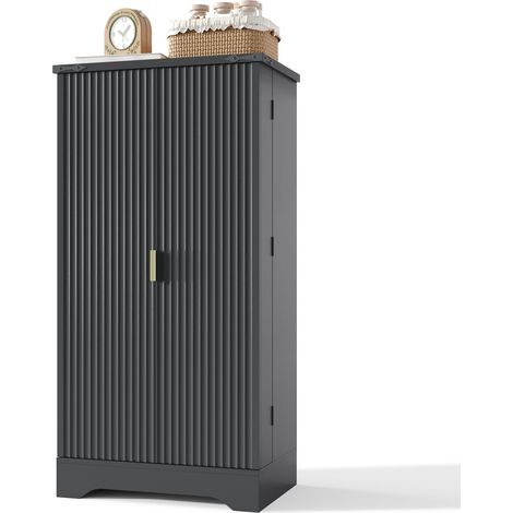 Buffet de cuisine haut LED à capteur, portes striées, 2 étagères réglables et rangement à épices, meuble MDF noir 120 x 60,5 x 40 cm - CHICFURN (1/5)