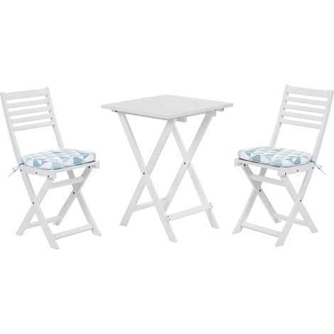 Set da Giardino 3 Pezzi in Legno di Acacia Bianco con Cuscini Blu/Bianchi Fiji (1/5)
