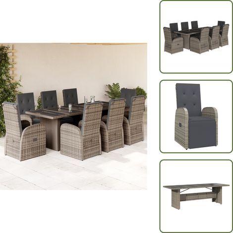 The Living Store 9-tlg. Garten-Essgruppe mit Kissen Grau Poly Rattan - Gartentisch (1/5)