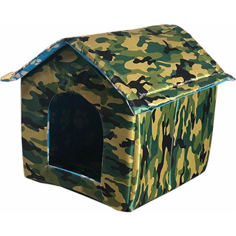 Litière pour chats errants, chenil de litière pour chats imperméable, maison chaude extérieure pour chats errants, maison de villa pour animaux de compagnie, pliable et lavable (vert camouf