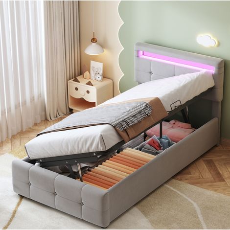 lit enfant lit rangement LED 90x200 gris OKMYHOME (1/5)