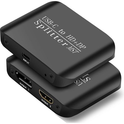 Kompatibler HDMI-Splitter (1 Eingang, 2 Ausgänge) mit USB-C-Anschluss auf HDMI+DP-Splitter, 4K 60Hz MST/SST, hohe Videoqualität, Ada (1/4)