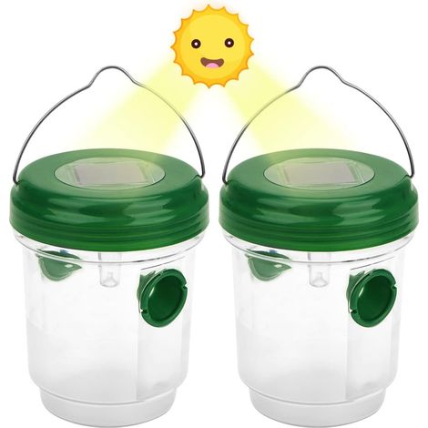 Solar insect trap set of 2 with solar LED light, hanging bee trap, wasp catcher for wasps, wasp trap, live trap, fly trap, solar insect trap for balcony, terrace, garden (1/5)