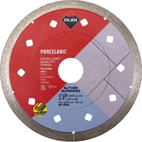 Rubi – Disque diamant 125 mm pour meuleuse – Épaisseur 1,1 mm – Technologie J-SLOT pour coupes fines sur porcelaine – Finition parfaite (1/2)