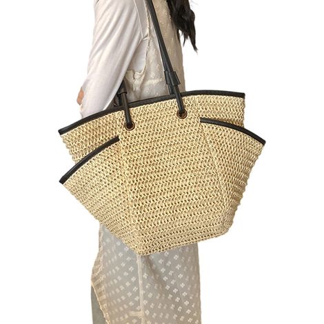 Borsa in paglia versatile ed elegante, realizzata in paglia intrecciata - Beige.