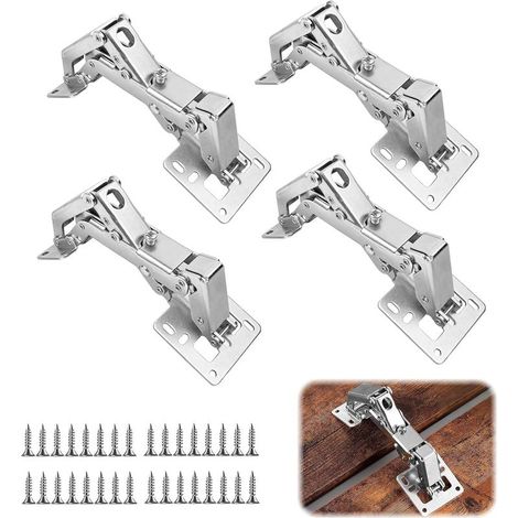 4 Pièces Charniere Invisible à 170 Degrés, Charniere Porte Placard avec Vis, Grand Angle Charnière Hydraulique pour Armoires de Cuisine et Penderies (1/5)