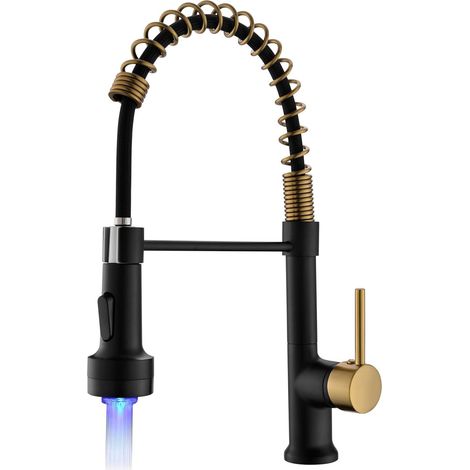 Mitigeur de cuisine avec douchette pivotante à 360° - Robinet d'évier LED noir doré (1/5)