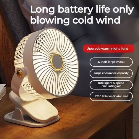 BelleRise - Mini-ventilateur portable ultra-silencieux (avec éclairage d'ambiance et 5 vitesses) – Rechargeable par USB (1/5)
