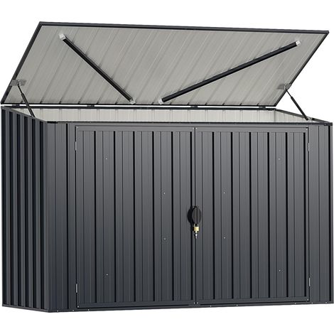 COSTWAY Casetta per Spazzatura Esterna 1,5 m², Capanno Attrezzi Giardino in Metallo Zincato Resistente alle Intemperie con Porta Bloccabile e Tetto Apribile, Struttura a Scatto Pratica
