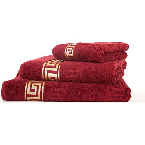 Serviette de bain 50x90 cm,100x150 cm,100x200 cm,Avec gaufrage plat et bordure dorée (bordeaux, serviette de douche 70x140 cm) (1/5)