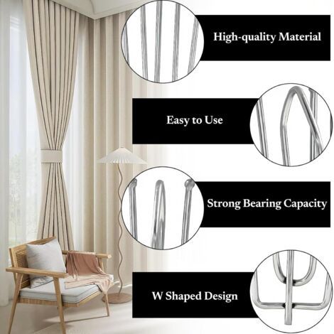 CCYKXA 60 Ganchos para Cortinas con Garras, Ganchos Metálicos para Cortinas con 4 Dientes, Gancho de Pinza con Clip, Clip de Acero Inoxidable para Cortinas y Rieles (1/4)