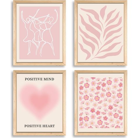 4Pcs 4 Styles Poster Affiches Murales Rose Clair Minimaliste Plante Fleur Dessin Ligne Classique Décor Esthétique Non Encadré 8x10 Pouces pour Chambre Salon Salle de Bain (1/5)