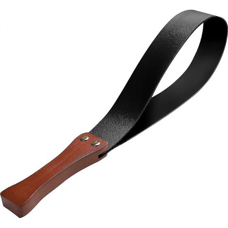 Cravache en cuir avec manche en bois antidérapant, résistante et durable, pour chevaux, 48 cm (19 pouces) - Noire (1/5)