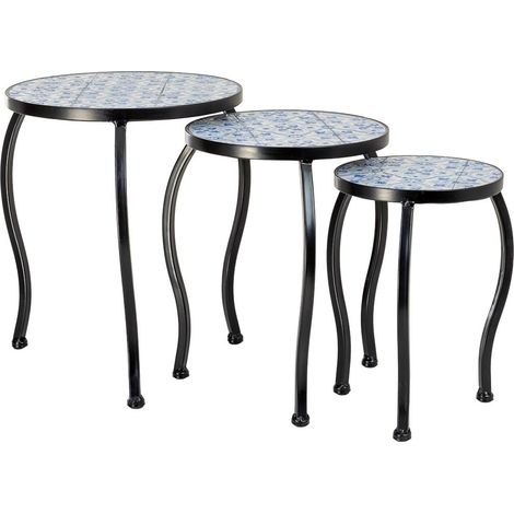 Soporte set 3 pzas de mosaico y forja blanco 33x33x37h-28x28x33h-23x23