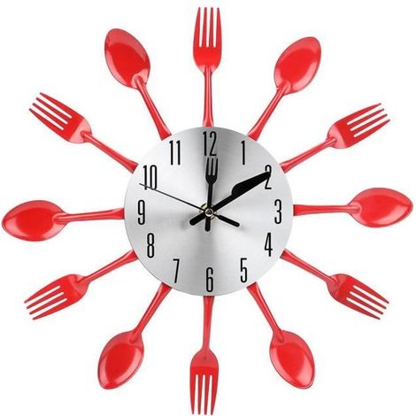 Horloge murale - MEIHE - Coutellerie en acier inoxydable - Rouge - 30 cm - Design contemporain (1/4)