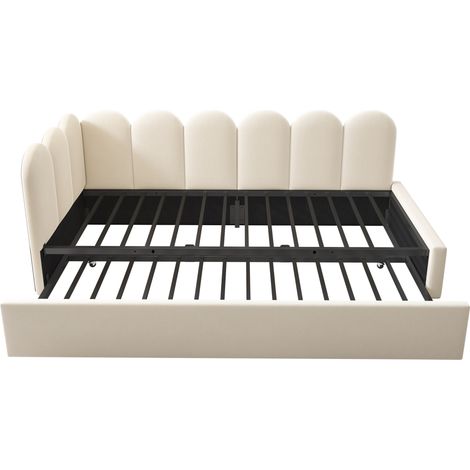 Cama banqueta capitoné 90x200 cm en terciopelo beige con cama nido HOMVRA (1/5)